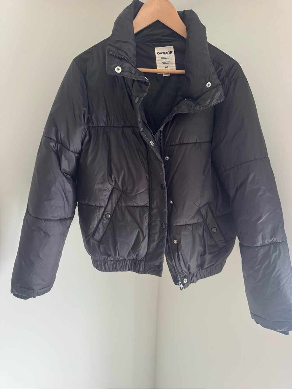 Garage Black Quilted Puffer Jacket with Snap Front